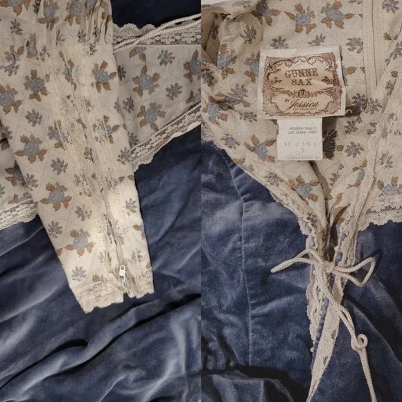 Blue Velveteen Rose Corset Gunne Sax Maxi - Picture 2 of 3